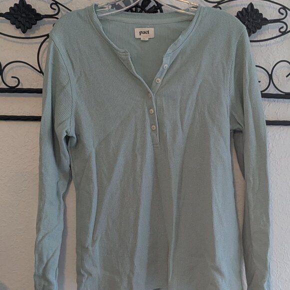 Pact Women's Soft Blue Henley Shirt | Size Medium - Picture 1 of 5